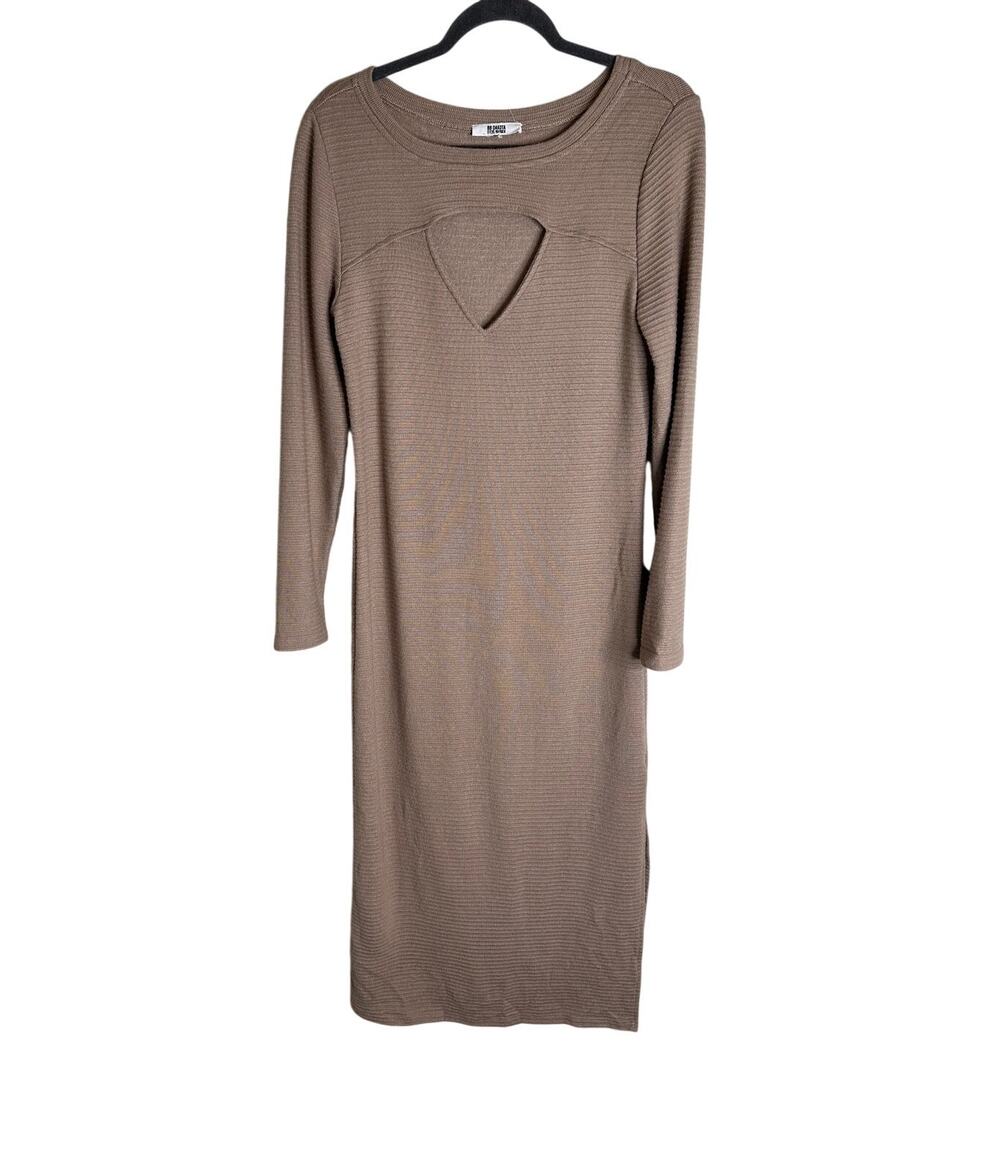 BB Dakota Steve Madden Cream Ribbed Cutout Midi Dress Womens Small Long Sleeve